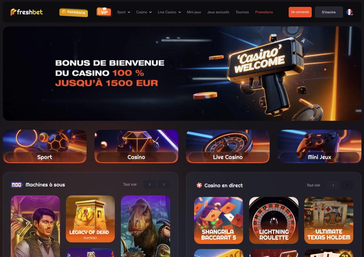 Capture d'écran du site Freshbet (octobre 2026)