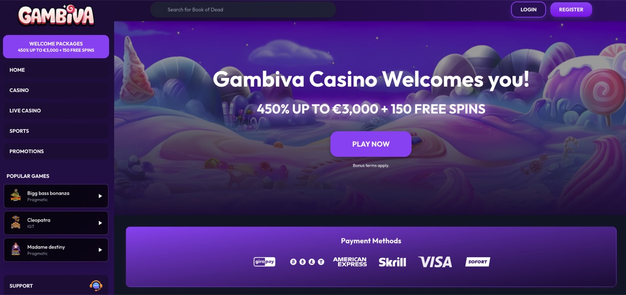 Capture d'écran du site Gambiva (octobre 2026)