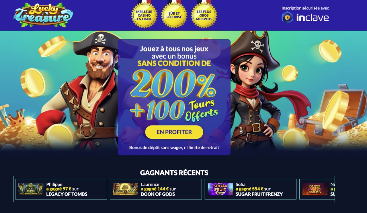 Capture d'écran du site Lucky Treasure (octobre 2026)