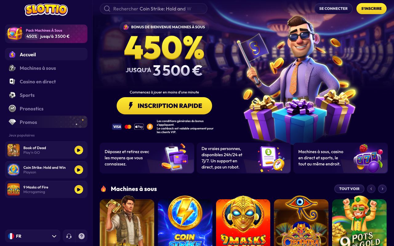 Capture d'écran du site Slottio (octobre 2026)